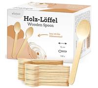 wisefood Lot de 100 cuillères jetables en bois de bouleau - 16 cm - Plates - Couverts jetables biodégradables - Couverts en bois