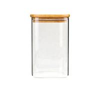 wisefood Lot de 3 bocaux de conservation hermétiques de 1000 ml avec pelle, en verre borosilicate de qualité alimentaire, avec couvercle en bambou