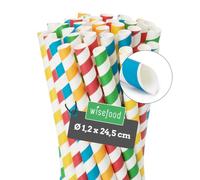 Wisefood® Paille Papier [25cm Ø12] Smoothie Milkshake Paille [Coloré] Paille Bubble Tea Slushy pour Bar Mariage Anniversaire [250 pcs.] Restaurant Pailles Carton jetables | Paille decorative Carton