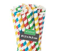 Wisefood® Paille Papier [25cm Ø12] Smoothie Milkshake Paille [Coloré] Paille Bubble Tea Slushy pour Bar Mariage Anniversaire [120 pcs.] Restaurant Pailles Carton jetables | Paille decorative Carton