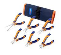 WISEPRO Lot de 6 mini pinces avec étui, poignée Softgrip, avec pince Linesman, nez long, pince à aiguilles, courbée, coupe-fil et pince coupante latérale