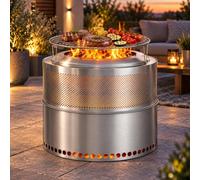 WISFOR : Brasero, foyer de cuisson à faible émission de fumée, avec grille, en acier inoxydable 304, diamètre 50 cm, pour jardin et camping