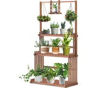 WISFOR Escalier pour fleurs en bois massif, Étagère pour plantes 3 niveaux, Support pour plantes Support pour fleurs pour l'intérieur et l'extérieur, 79x36.5x145cm