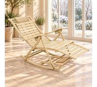 WISFOR Fauteuil à bascule en bambou, fauteuil relax pliant avec repose-pieds, dossier réglable 5 positions