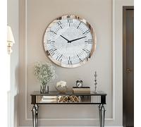 WISFOR Horloge murale 60 cm, ronde Déco, Atmosphère Horloge de cuisine salon bureau, Chiffres romains silencieux, verre, argent