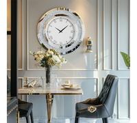 WISFOR Horloge murale 60 cm, ronde Déco, Atmosphère Horloge de cuisine salon bureau, Chiffres romains silencieux, verre, argent