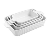 WishDeco Lot de 4 Plats à Four en Céramique, Profond Blanc Plat à Gratin | Rectangulaire Plats avec Poignées, Idéal pour Tartes, Gratins, Gâteaux et Lasagnes, Résistant au Four