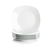 WishDeco Lot de 6 Assiettes Dessert Ceramique, Assiettes Blanche 21 cm | Assiette Carrée Porcelaine, Plat pour Salade, Pain, Gâteau, Pâtes, Fruits, Passe au Micro-ondes et au Lave-vaissel