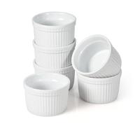 WishDeco Lot de 6 Ramequins, 200 ml Ramequin Creme Brulee, Moules à Soufflé en Porcelaine, Plat à Four Blanc pour Muffin, Gâteau, Dessert, Sauce