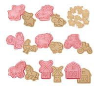 WishesMar Emporte-pièces en Thème de la Ferme Animal Moule d'épices Kit - Lot de 8 Tampon à Biscuits pour la Cuisson, Fondant, Bricolage, Décoration Festive