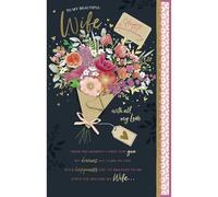 Wishing Well Carte d'anniversaire de mariage de luxe finie à la main pour femme | Studio de design floral 17,8 x 27,9 cm