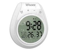 Wisoee Horloge numérique étanche pour Salle de Bain, Cuisine, Grand écran LCD, Format 12/24 Heures, température intérieure, Compte à rebours, Trou de Suspension à Ventouse