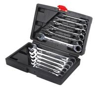 WISS 12PCS Malette Jeu Combiné Clé Mixtes a Cliquet 8-19mm Métrique Dent Clé Plate - Molette Réversible Mixtes Outil