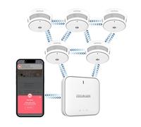 Wisualarm Detecteur de Fumée Intelligent avec Passerelle Détecteur Fumée Interconnecté pour Maison, Wisualarm APP Notificaiton, Batterie Scellée 10 Ans, EN14604 (5*détecteur De Fumée+1*passerelle)