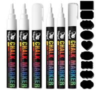 WISYOK Feutres Pour Tableau Blanc, Avec 45 étiquettes, 6 Pièces, 3mm & 6mm | Marqueur Craie Double Pointe, Essuyable, Stylos à Craie Pour Verre, Marquer Pour Vitres et Tableaux, pour École, Maison