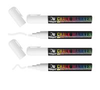 WISYOK Feutres Pour Tableau Blanc, Essuyable, 6mm, 4 Pièces, Blanc | Marqueur Craie Double Pointe, Stylos à Craie Pour Verre, Marquer Pour Vitres et Tableaux, pour École, Bureau, Maison