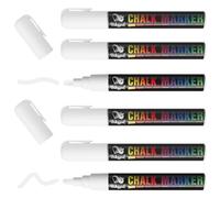 WISYOK Feutres Pour Tableau Blanc, Essuyable, 6mm, 6 Pièces, Blanc | Marqueur Craie Double Pointe, Stylos à Craie Pour Verre, Marquer Pour Vitres et Tableaux, pour École, Bureau, Maison