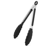 WISYOK Mini Pince Cuisine 18cm, Inox avec Embouts Silicone, Noir | Pince Alimentaire Cuisine, Résistant à la Chaleur pour Cuisson, Barbecue, Grillades, Service à Table, Usage Quotidien