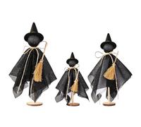 Witch Figurine Halloween Desk Decor | 3 Piece Wooden Statue Ornaments Scary Home Decoration for Party Fireplace Kitchen Bedroom Living Room Table Window Shelf Garden Indoor Outdoor
