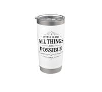 With God All Things Matthew 19:26 Verse biblique chrétienne Gobelet isotherme en acier inoxydable double paroi