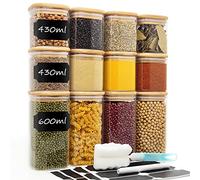 Withosent Lot de 12 bocaux de conservation carrés en verre avec couvercle en bois 430/600 ml avec couvercle