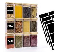 Withosent Lot de 12 bocaux de conservation en verre - 280 ml - Rectangulaires - Couvercle en bois - Avec couvercle - Petits pots à épices empilables - Pour la cuisine