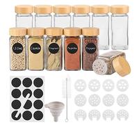 Withosent Lot de 12 pots à épices carrés avec capuchon à visser, 120 ml avec couvercle, récipient à épices en verre, boîte à épices avec saupoudrer, étiquettes, entonnoir, brosse