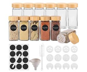 Withosent Lot de 12 pots à épices carrés avec capuchon à visser, 120 ml avec couvercle, récipient à épices en verre, boîte à épices avec saupoudrer, étiquettes, entonnoir, brosse
