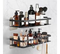 Withosent Lot de 2 Etagere Douche sans Percage, Etagere Murale Salle de Bain Aluminium mit 4 Crochets, Support Douche Auto-AdhéSif, Paniers Rangement pour Douche Cuisine 31cm