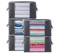 Withosent Lot de 5 grands sacs de rangement pliables de 90 l avec poignée renforcée, fermeture éclair solide pour vêtements, literie, couettes, couettes, oreillers