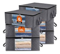 Withosent Lot de 6 Sac de Rangement Vetement, 35L Grand Boite Rangement Vetement en épais Non-tissé, Pliables Organisateurs avec Poignée pour Couette Literie Couvertures Oreillers Jouets