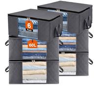 Withosent Lot de 6 Sac de Rangement Vetement, 60L Grand Boite Rangement Vetement en épais Non-tissé, Pliables Organisateurs avec Poignée pour Couette Literie Couvertures Oreillers Jouets