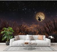 WIVCOMD Hippie Psychédélique Papier Peint Mural Salon, Magie Sorcière Sous Un Ciel Étoilé Papier Peint Panoramique Soie Moderne, Décoration Murale Poster Tableaux Muraux Sombre - 250 X 175 Cm