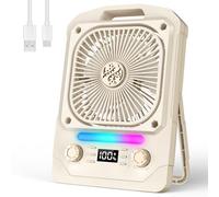 WIWOLER Ventilateur Portable, Ventilateur Rechargeable 6000mAh, Bluetooth | 100 Vitesses Réglables, Écran LED, Minuterie 8H et Lampe LED SOS 7 Couleurs pour Tente, Randonnée et Plein Air