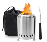 WIYETY Brasero sans fumée - En acier inoxydable - 20 cm - Avec fourchette télescopique en acier inoxydable - Petit panier avec sac de rangement - Idéal pour les granulés de barbecue et le bois