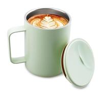 WIYETY Gobelet à café 400 ml : double paroi sous vide en acier inoxydable isotherme avec couvercle coulissant et poignée