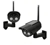 WIYETY Lot de 2 caméras factice solaires : fausse caméra de surveillance avec lumière LED rouge clignotante, fonction rotative IP66, caméra de vidéosurveillance, caméra de sécurité pour l'extérieur