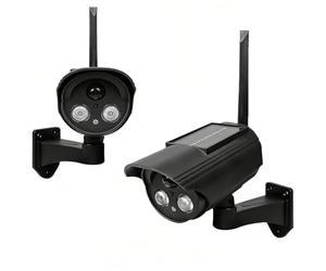 WIYETY Lot de 2 caméras factice solaires : fausse caméra de surveillance avec lumière LED rouge clignotante, fonction rotative IP66, caméra de vidéosurveillance, caméra de sécurité pour l'extérieur