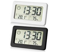 WIYETY Lot de 2 thermomètres-hygromètres électroniques : petite horloge avec interrupteur température et humidité ℃/℉, réveil numérique avec aspiration magnétique, à suspendre et à poser, pour la