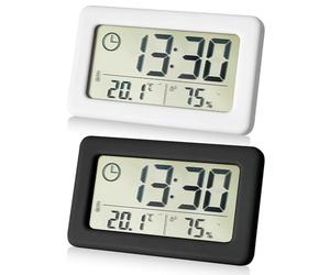WIYETY Lot de 2 thermomètres-hygromètres électroniques : petite horloge avec interrupteur température et humidité ℃/℉, réveil numérique avec aspiration magnétique, à suspendre et à poser, pour la