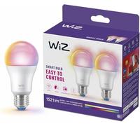 WiZ Ampoule LED connectée A60, Blanc ajustable et Multicolore, Culot E27, Équivalent 100 W, 2200-6500 K, 1521 lumens, Intensité réglable, Compatible Alexa, Google Assistant et Apple HomeKit, pack de 2