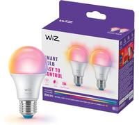 WiZ Ampoule LED connectée A60, Multicolore et Blanc ajustable, Culot E27, Équivalent 60 W, 2200-6500 K, 806 lumens, Intensité réglable, Compatible Alexa, Google Assistant et Apple Home, pack de 2