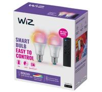 WiZ, kit 2 ampoules connectées E27 Wi-Fi + télécommande, équivalent 60W, fonctionne avec Alexa, Google Assistant