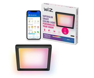WiZ plafonnier connecté - Design fin et carré, plusieurs tailles, commande vocale/application, programmation, Google Home, Amazon Alexa et Apple HomeKit, éclairage intérieur, noir/blanc