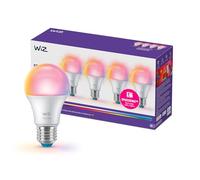 Wiz Smart Bulb, Ampoule LED connecté A60, Lumière multicolore, Pack de 4 | Ampoule Connectée RGB, Équivalent 60W, Intensité Réglable 2200-6500K, Compatible WiZ App, Alexa et HomeKit, Contrôle Vocal
