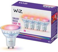WiZ Spot LED connecté GU10 en verre, Multicolore et Blanc personnalisable, Équivalent 50 W, 2200-6500 K, 345 lumens, Intensité réglable, Compatible Alexa, Google Assistant et Apple Home, pack de 4