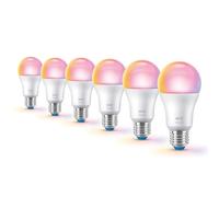 WiZ Voordeelverpakking - E27 - met 6 lampes standard - Mat - 60 W - 806 lm - Wit en Gekleurd Licht - Slimme LED Verlichting - Werkt met Apple HomeKit, Alexa sur Google Home - Tunable White and Color