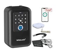 WizElek - Boîte à clés connectée Tuya, Passerelle Wi-Fi incluse, | Capteur exclusif ouverture, 5 badges, 2 clés de secours, autonomie doublée, clavier à touches rétroéclairé, empreinte, IP66