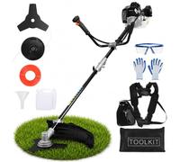 Wizoowip Débroussailleuse Thermique 52 cm³, Débroussailleuse Essence 2 Temps 2,2 KW 7000 TR/Min, 2 en 1 Coupe-Bordure avec Lame 3 Dents, Tête à Fil, Guidon en U Anti-Vibration, Noir
