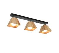 WJLL Plafonnier en bois massif, plateau de Lampe De Plafond en fer forgé/abat-jour en bois,spots orientables, 3 x douille E27, Lampes suspendues design rétro, adapté aux lumières LED,Noir